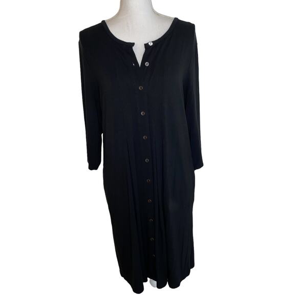 J. Jill Dress Jersey Stretch Knit Button Front Soft Midi Dress, Black, Medium P - Picture 6 of 12